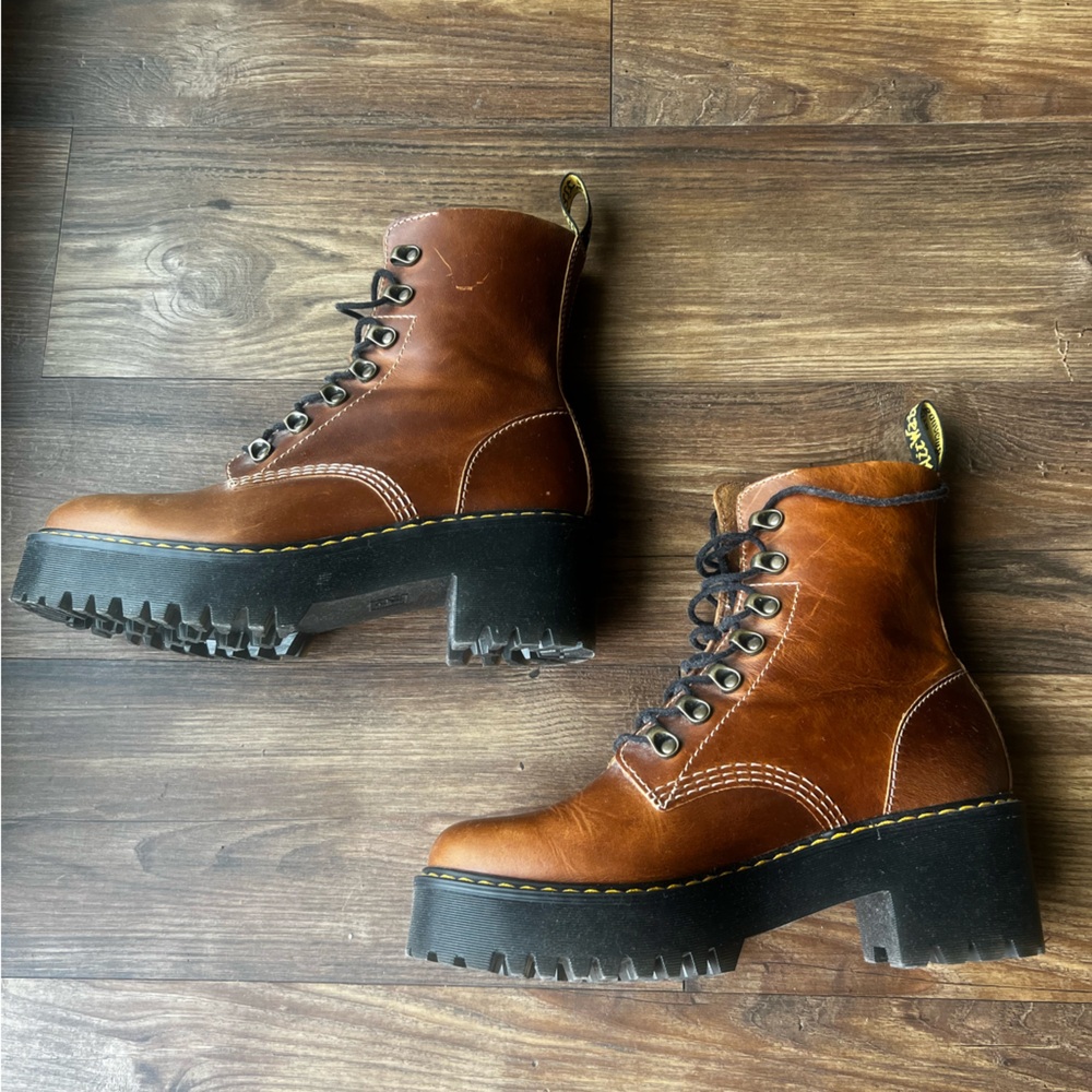 Dr. Martens Brown Leather Platform Boots - Picture 8 of 12
